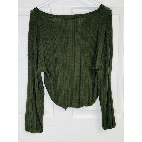 White Willow Women's Long Sleeve Ribbed Drawstring Hem Top Green XS Retail $78 - Picture 2 of 8